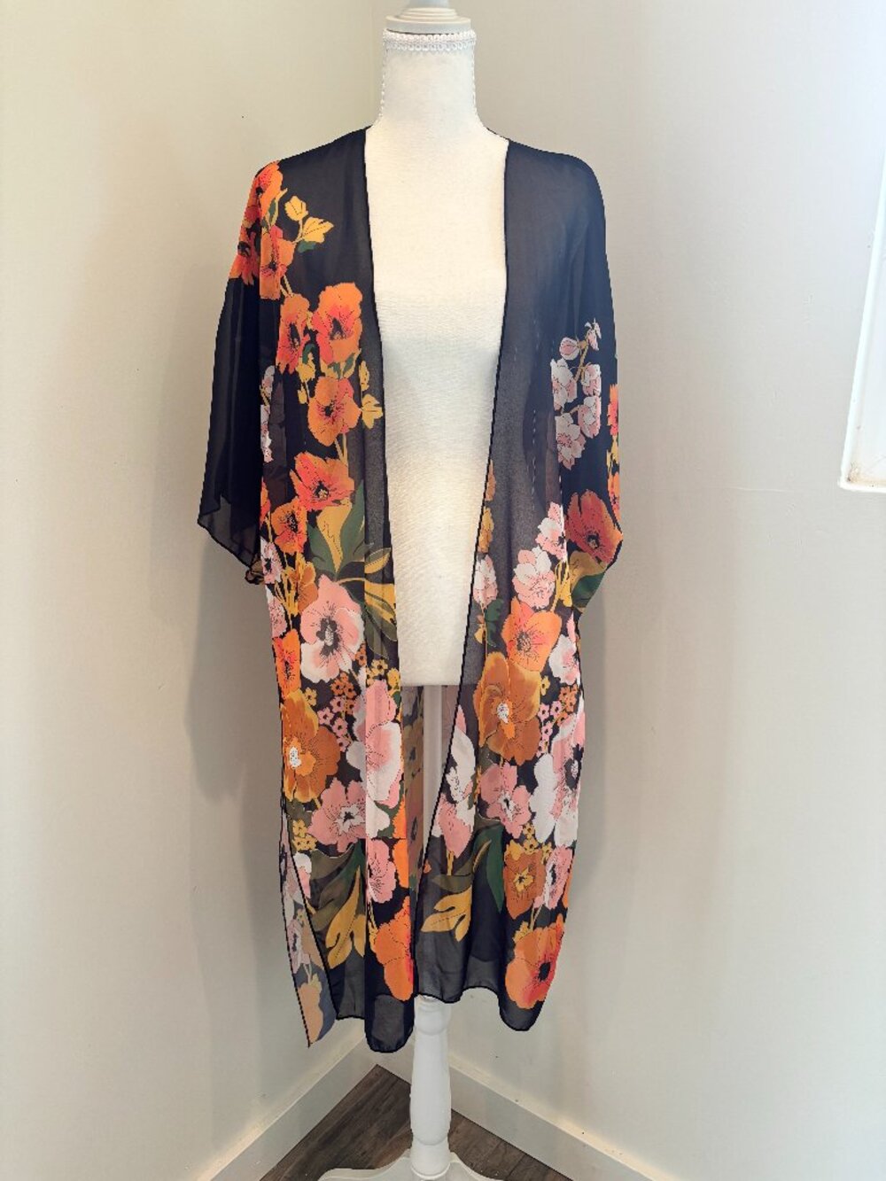 Swimsuit Cover Up Boho Sheer with Vibrat Flowers Size M